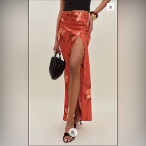 Reformation Floral Coral Maxi Skirt